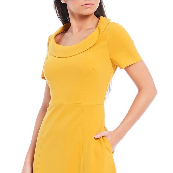 Donna Morgan Womens Size 6 Mel Yellow Scoop Neck Fit & Flare Midi Dress NWT - Picture 4 of 7